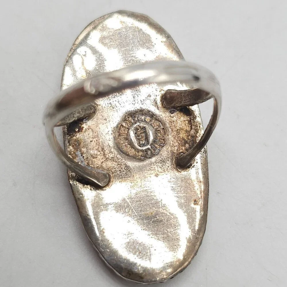 Vintage Artist Signed Taxco Sterling Silver Abalone Palm Tree Ring Size 8